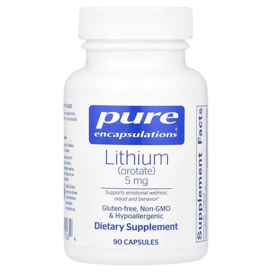 Основне фото товара Pure Encapsulations, Lithium orotate 5 mg, Літій, 90 капсул