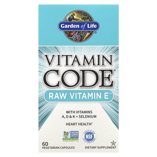 Основне фото товара Garden of Life, Vitamin Code RAW Vitamin E, Вітамін E, 60 капсул