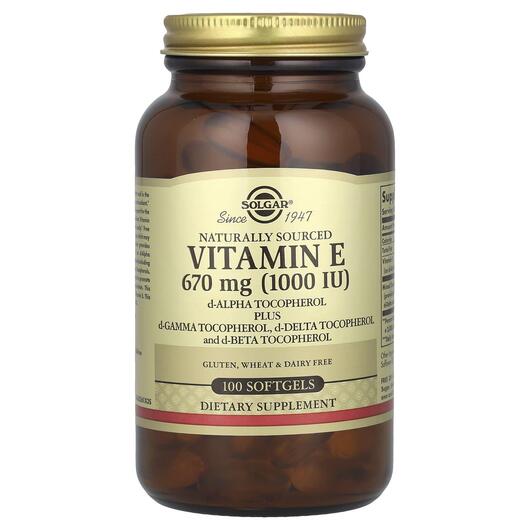 Основне фото товара Solgar, Natural Vitamin E 1000 IU, Вітамін Е 1000 МО, 100 капсул