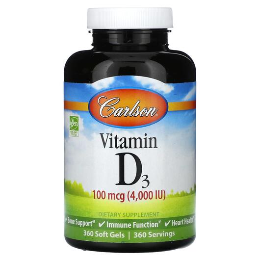 Основне фото товара Vitamin D3 4000 IU, Вітамін D3 Холекальциферол, 360 капсул