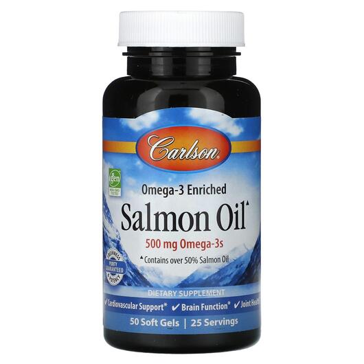 Основне фото товара Carlson, Salmon Oil, Олія з дикого лосося, 50 капсул