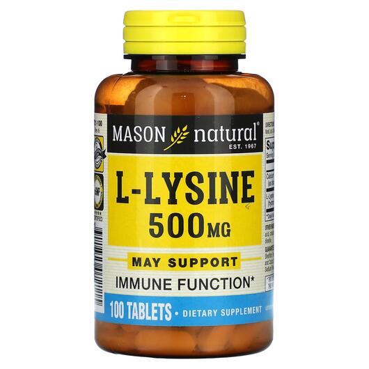 Основне фото товара Mason, L- Lysine 500 mg, L-Лізин, 100 таблеток