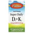 Фото товару Carlson, Super Daily D3 + K2, Вітаміни D3 K2, 2.54 мл