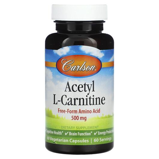 Основне фото товара Carlson, Acetyl L-Carnitine 500 mg, L-Карнітин, 60 капсул