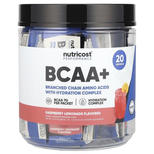 Основне фото товара Nutricost, Performance BCAA+ Raspberry Lemonade, БЦАА, 20 шт