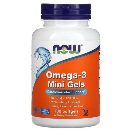 Основне фото товара NOW, Omega-3 Mini Gels, Риб'ячий жир Омега-3, 180 капсул