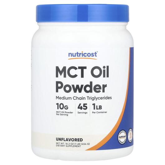 Основне фото товара Nutricost, MCT Oil Powder Unflavored, МСТ Тригліцериди, 454 г