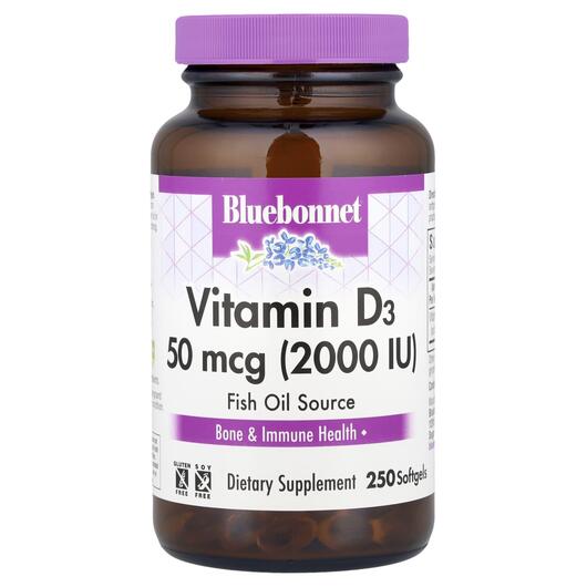 Основне фото товара Bluebonnet Nutrition, Vitamin D3 2000 IU, Вітамін D3, 250 капсул