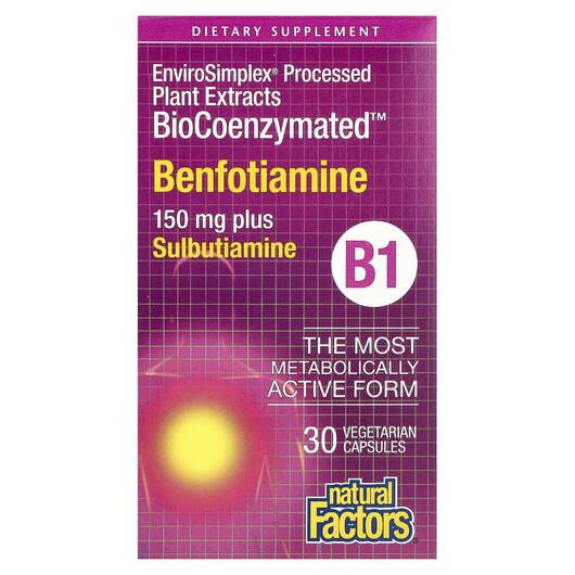 Основне фото товара Natural Factors, BioCoenzymated B1, Бенфотіамін, 30 капсул