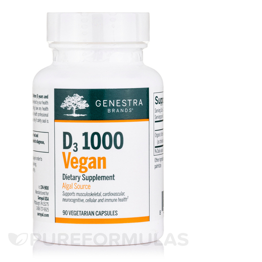 Основне фото товара Genestra, D3 1000 Vegan, Вітамін D3 Холекальциферол, 90 капсул