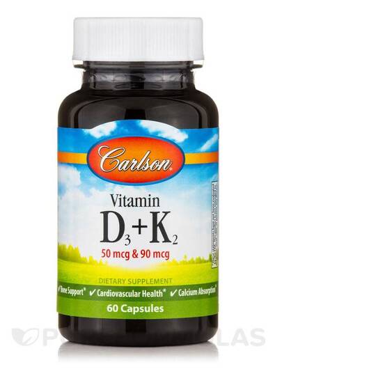 Основне фото товара Vitamin D3 + K2 50 mcg & 90, Вітамін D3 Холекальциферол, 60 к