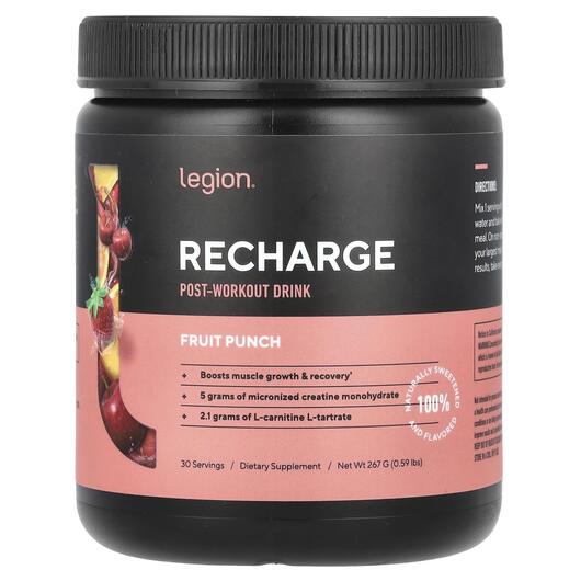 Основне фото товара Recharge Post-Workout Drink Fruit Punch, Пост Вокраут, 267 г