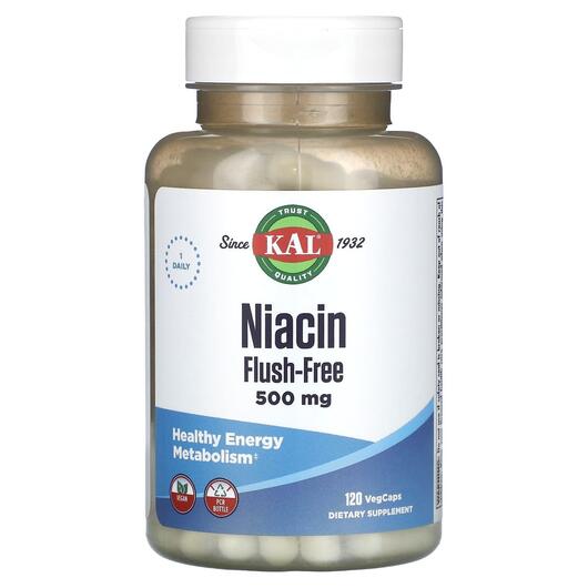 Основне фото товара KAL, Niacin Flush-Free 500 mg, Вітамін B3 Ніацин, 120 капсул