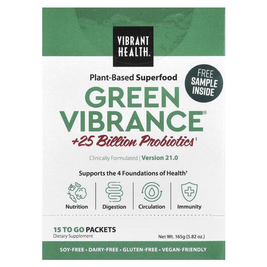 Основне фото товара Green Vibrance +25 Billion Probiotics, Суперфуд + Пробіотики, 181