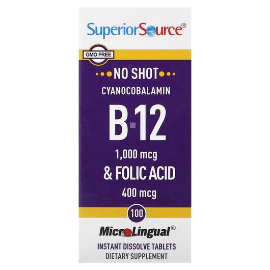 Основне фото товара Cyanocobalamin B-12 & Folic Acid, Ціанокобаламін B12, 100 таб