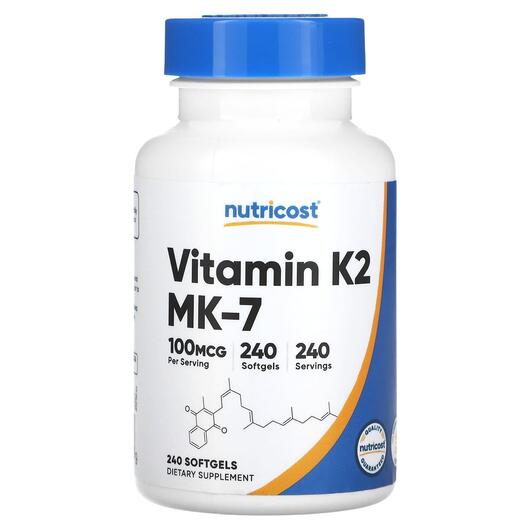 Основне фото товара Nutricost, Vitamin K2 100 mcg, Вітамін K2, 240 капсул