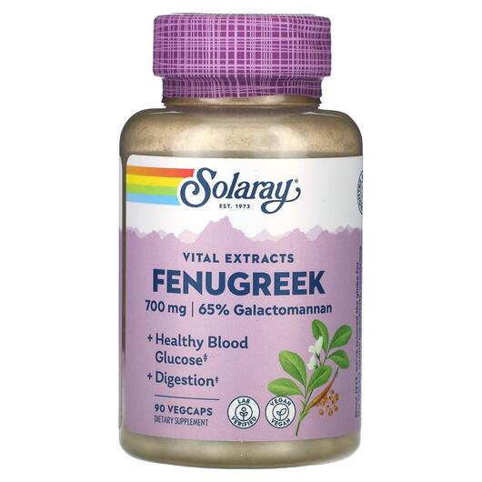 Основне фото товара Solaray, Vital Extracts Fenugreek 700 mg, Пажитник, 90 капсул