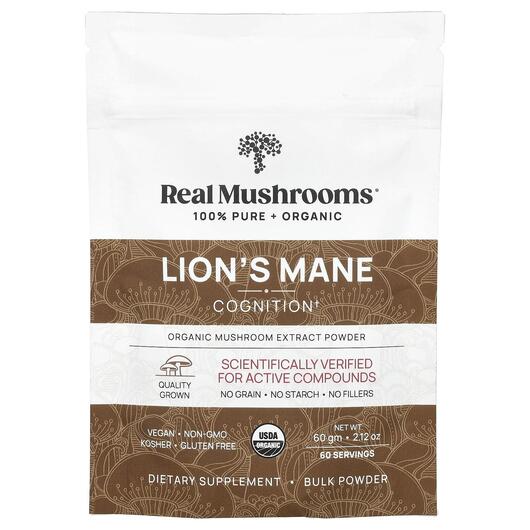 Основне фото товара Real Mushrooms Lion's Mane Cognition Bulk, Гриби Левова Грив