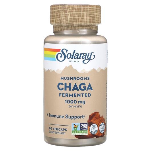 Основне фото товара Solaray, Fermented Chaga Mushrooms 1000 mg, Гриби, 60 капсул