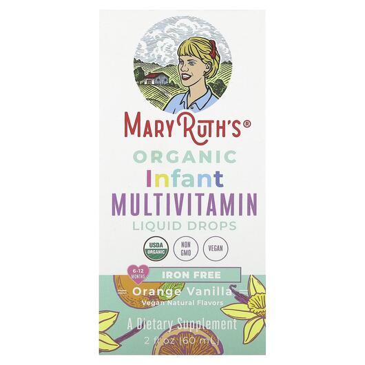 Основне фото товара Organic Infant Multivitamin Liquid Drops Iron Free 6-12, Залізо, 