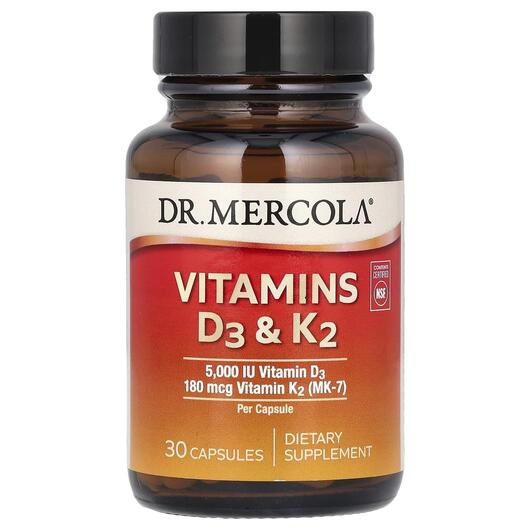 Основне фото товара Dr. Mercola, Vitamins D3 K2, Вітаміни D3 K2, 30 капсул