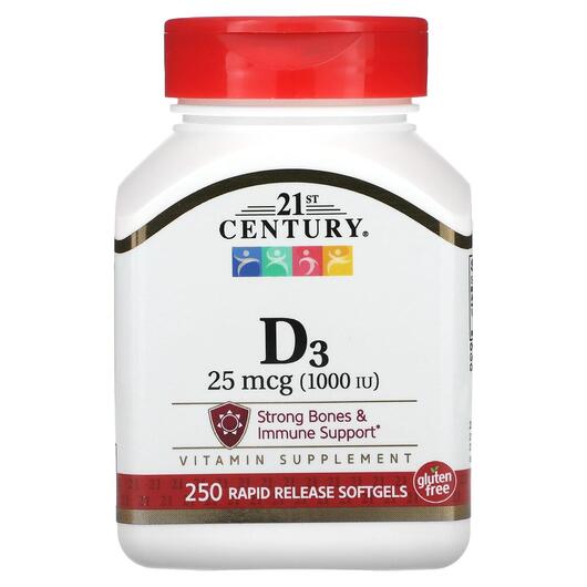 Основне фото товара Vitamin D3 25 mcg 1000 IU, Вітамін D, 250 Rapid Release Softgels
