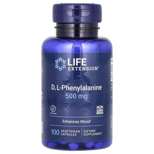 Основне фото товара D,L-Phenylalanine 500 mg, DL-Фенілаланін 500 мг, 100 капсул