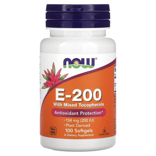 Основне фото товара E-200 with Mixed Tocopherols 134, Вітамін E Токофероли, 100 капсу