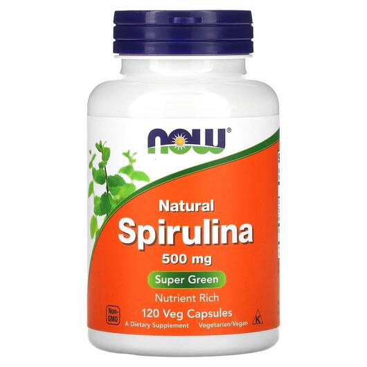 Основне фото товара NOW, Spirulina 500 mg, Спіруліна 500 мг, 120 капсул
