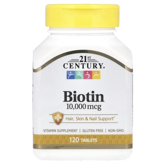 Основне фото товара 21st Century, Biotin 10000 mcg, Біотин 10000 мкг, 120 таблеток