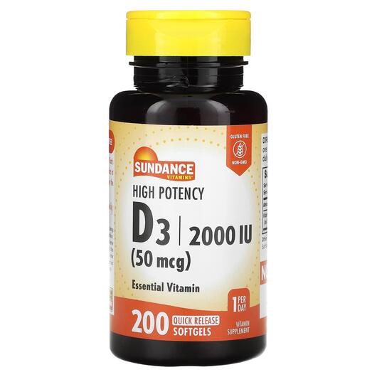 Основне фото товара High Potency D3 50 mcg 2000, Вітамін D3 Холекальциферол, 200 капс