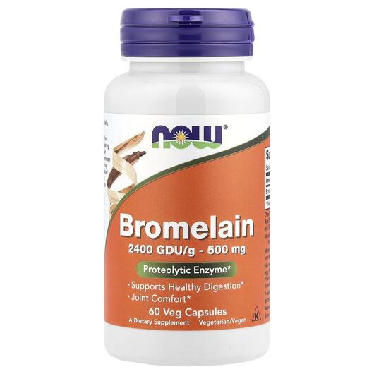Основне фото товара NOW, Bromelain 500 mg, Бромелайн 500 мг, 60 капсул