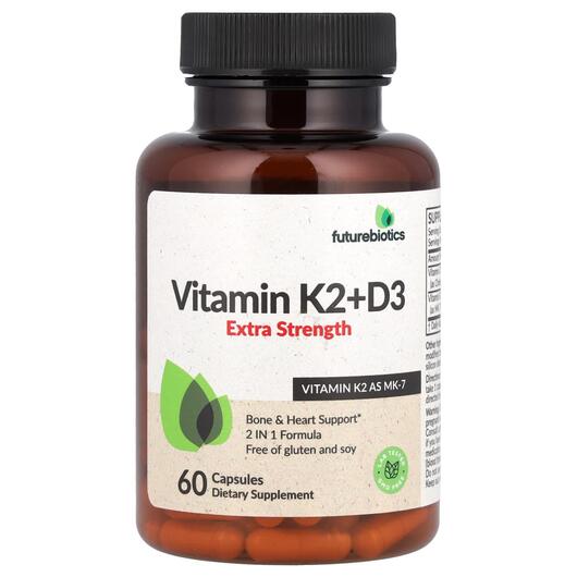 Основне фото товара Vitamin K2+D3 Extra Strength, Вітаміни D3 K2, 60 капсул