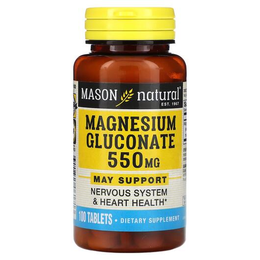 Основне фото товара Mason, Magnesium Gluconate 550 mg, Магній, 100 таблеток