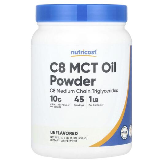 Основне фото товара Nutricost, C8 MCT Oil Powder Unflavored, МСТ Тригліцериди, 454 г