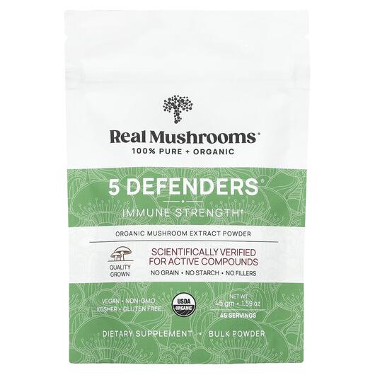 Основне фото товара Real Mushrooms, Organic 5 Defenders Immune Strength, Гриби, 45 г