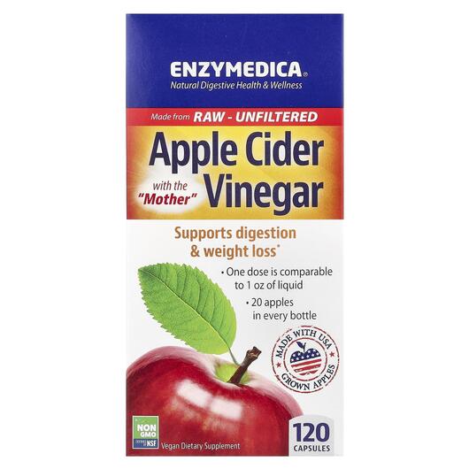Основне фото товара Enzymedica, Apple Cider Vinegar, Яблучний оцет, 120 капсул