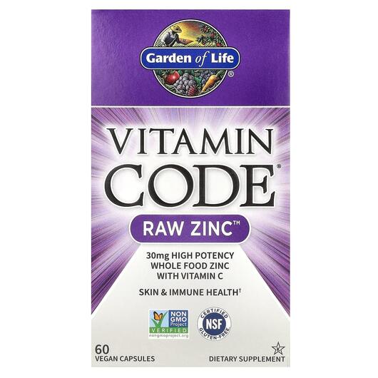 Основне фото товара Garden of Life, Vitamin Code RAW Zinc, Цинк, 60 капсул