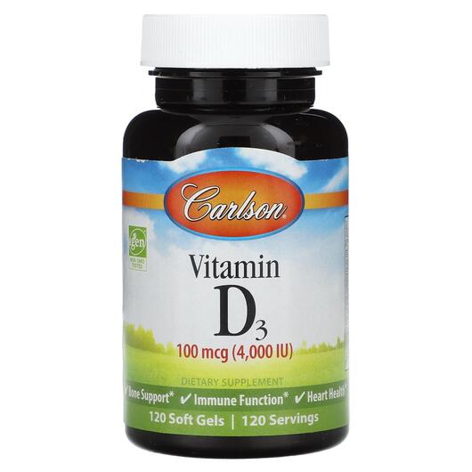 Основне фото товара Vitamin D3 100 mcg 4000 IU, Вітамін D3 Холекальциферол, 120 капсу