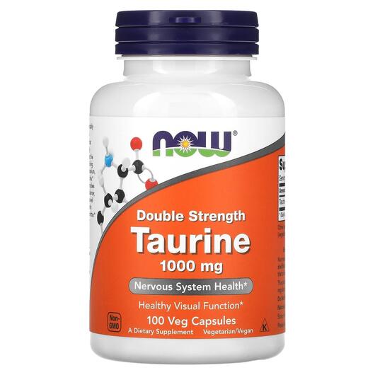 Основне фото товара NOW, Double Strength Taurine 1000 mg, Таурин, 100 капсул