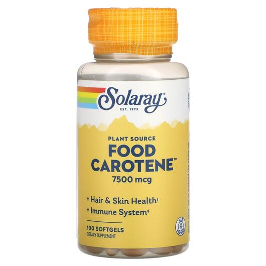 Основне фото товара Solaray, Food Carotene 7500 mcg, Вітамін А Ретінол, 100 капсул