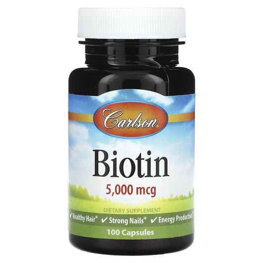 Основне фото товара Carlson, Biotin 5000 mcg, Вітамін B7 Біотин, 100 капсул