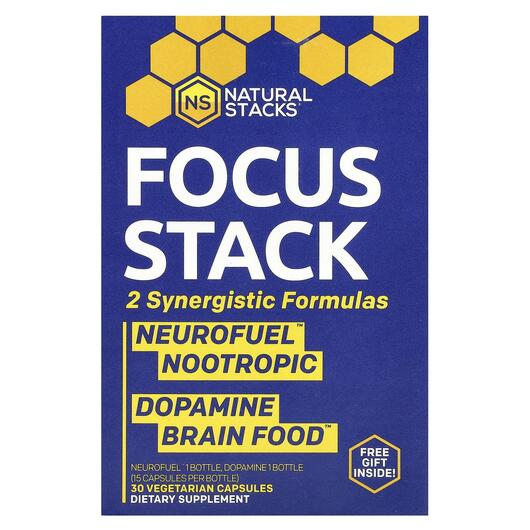 Основне фото товара Focus Stack 2 Bottles, Підтримка мозку, 15 Vegetarian Capsules Ea