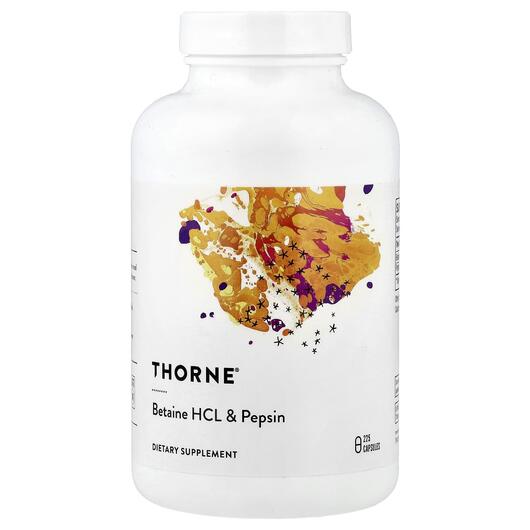 Основне фото товара Thorne, Betaine HCL & Pepsin, Бетаїн гідрохлорид, 225 капсул