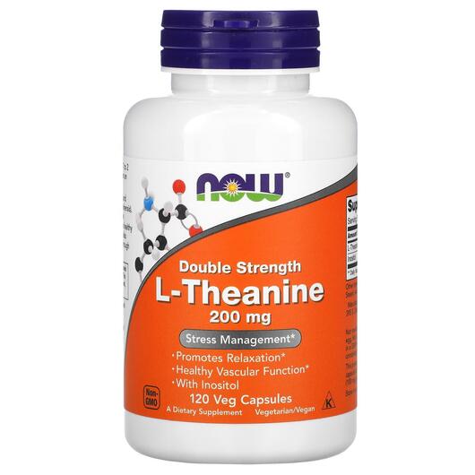 Основне фото товара NOW, L-Theanine Double Strength, L-Теанін 200 мг, 120 капсул