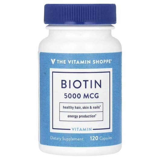 Основне фото товара TheVitaminShoppe, Biotin 5000 mcg, Вітамін B7 Біотин, 120 капсул