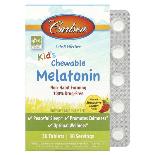 Основне фото товара Kid's Chewable Melatonin Strawberry Lemon, Мелатонін, 30 таб