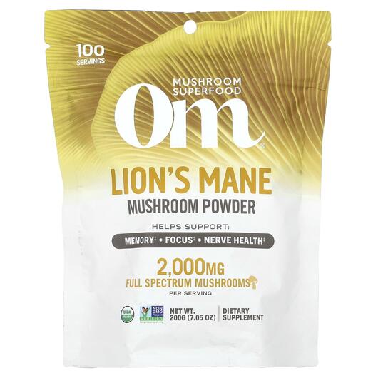 Основне фото товара Om Mushroom Superfood, Lion's Mane, Гриби Левова грива, 200 