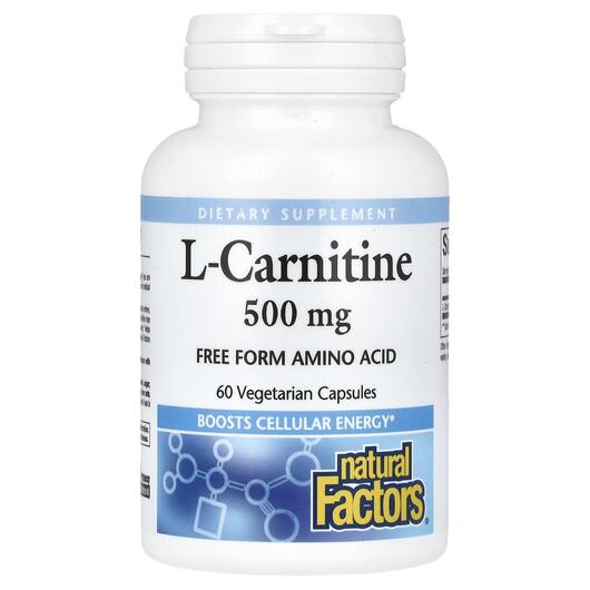 Основне фото товара Natural Factors, L-Carnitine 500 mg, L-Карнітин, 60 капсул