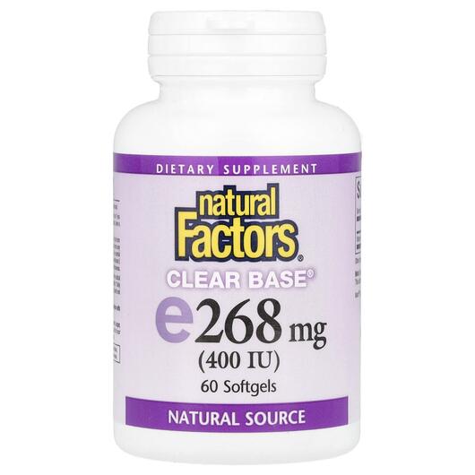 Основне фото товара Vitamin E Clear Base 400 IU 60, Вітамін E Токофероли, 60 капсул